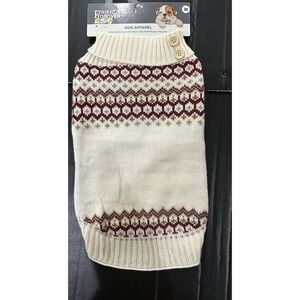 Friends Forever Dog Sweater Cream Burgundy Fair Isle W/ Buttons Size M Holiday